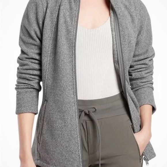 Athleta Stroll Fleece Full Zip Jacket Zip Pockets Seaming Heather Gray Size XS - Picture 1 of 8